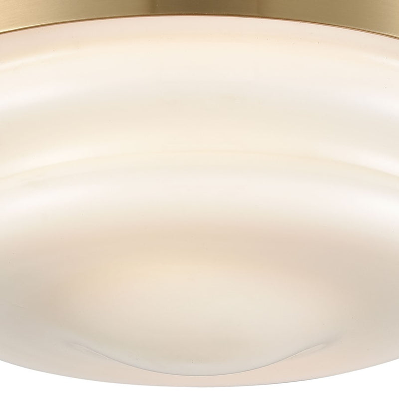 Atlas Lighting Riley 12in 2-Light Flush Mount | Transitional Satin Brass and White Glass | Entryway & Hallway | 12 x 12 x 6 in | Model CL12412-BS