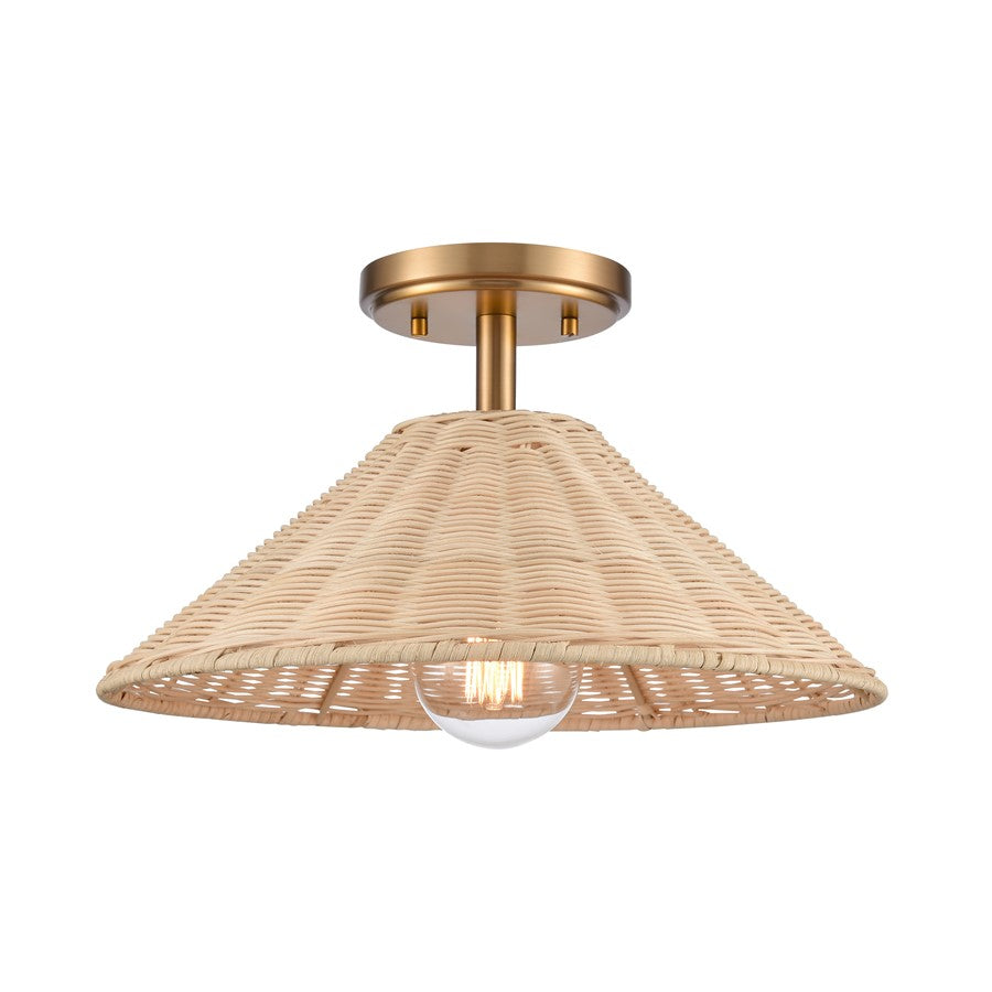 Atlas Lighting Rydell 14''W 1Lt Semi Flush, Gold/Rattan/Natural