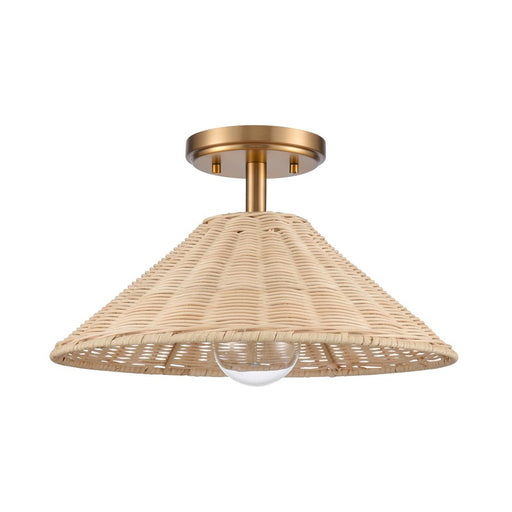 Atlas Lighting Rydell 14''W 1Lt Semi Flush, Gold/Rattan/Natural