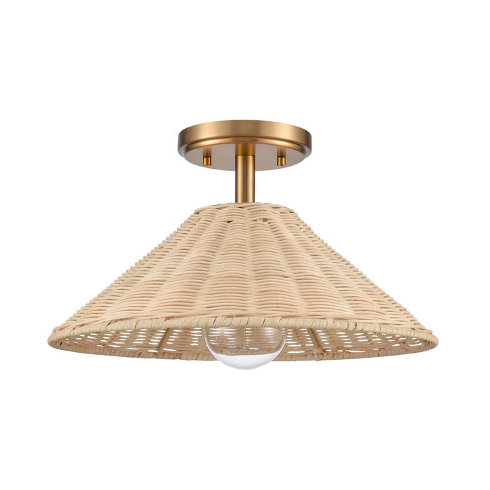 Atlas Lighting Rydell 14''W 1Lt Semi Flush, Gold/Rattan/Natural