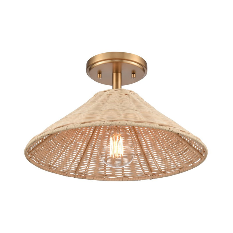 Atlas Lighting Rydell 14''W 1Lt Semi Flush, Gold/Rattan/Natural