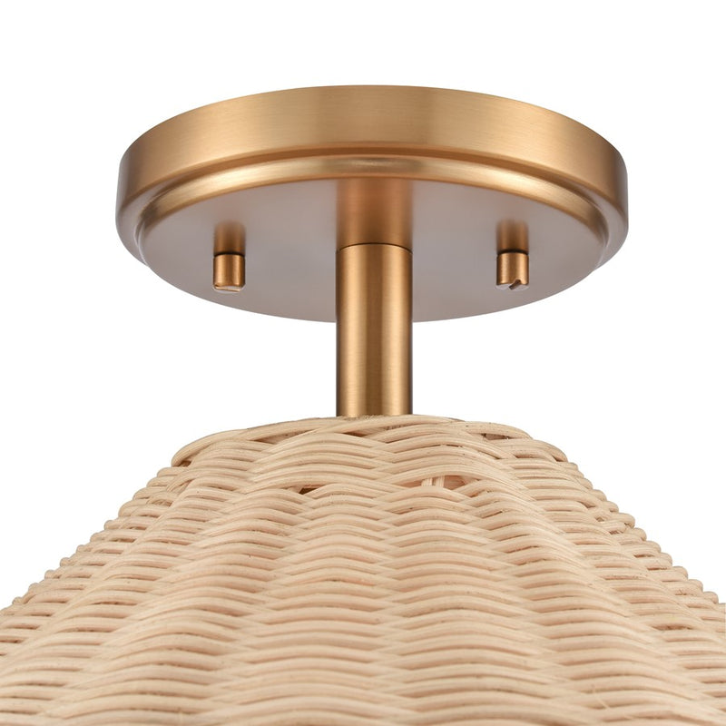 Atlas Lighting Rydell 14''W 1Lt Semi Flush, Gold/Rattan/Natural