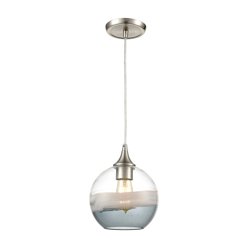 Atlas Lighting Sutter Creek 8'' Wide 1Lt Pendant, Satin Nickel/Gray
