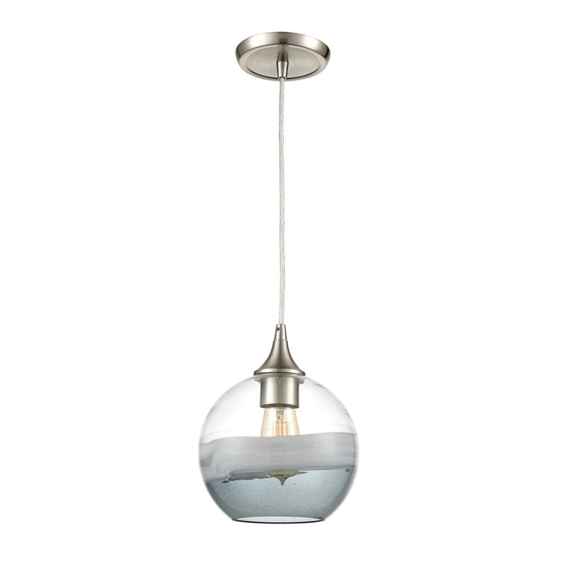 Atlas Lighting Sutter Creek 8in 1-Light Pendant | Modern Satin Nickel and Gray Seeded Glass | Kitchen Island & Dining Room | Model CL12451-NK