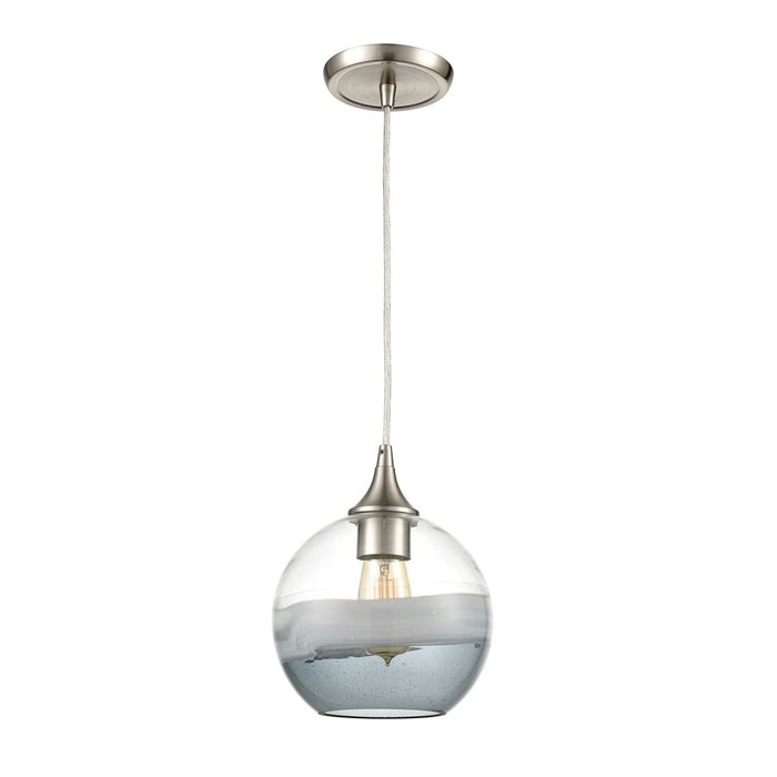 Atlas Lighting Sutter Creek 8'' Wide 1Lt Pendant, Satin Nickel/Gray