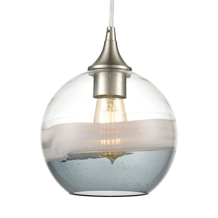 Atlas Lighting Sutter Creek 8'' Wide 1Lt Pendant, Satin Nickel/Gray