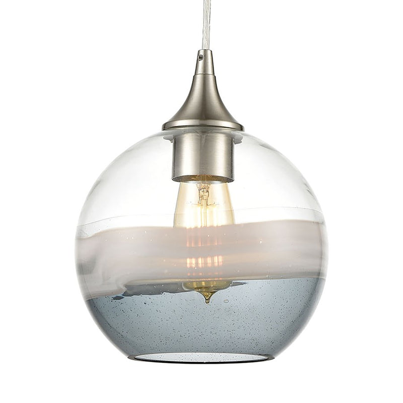 Atlas Lighting Sutter Creek 8in 1-Light Pendant | Modern Satin Nickel and Gray Seeded Glass | Kitchen Island & Dining Room | Model CL12451-NK