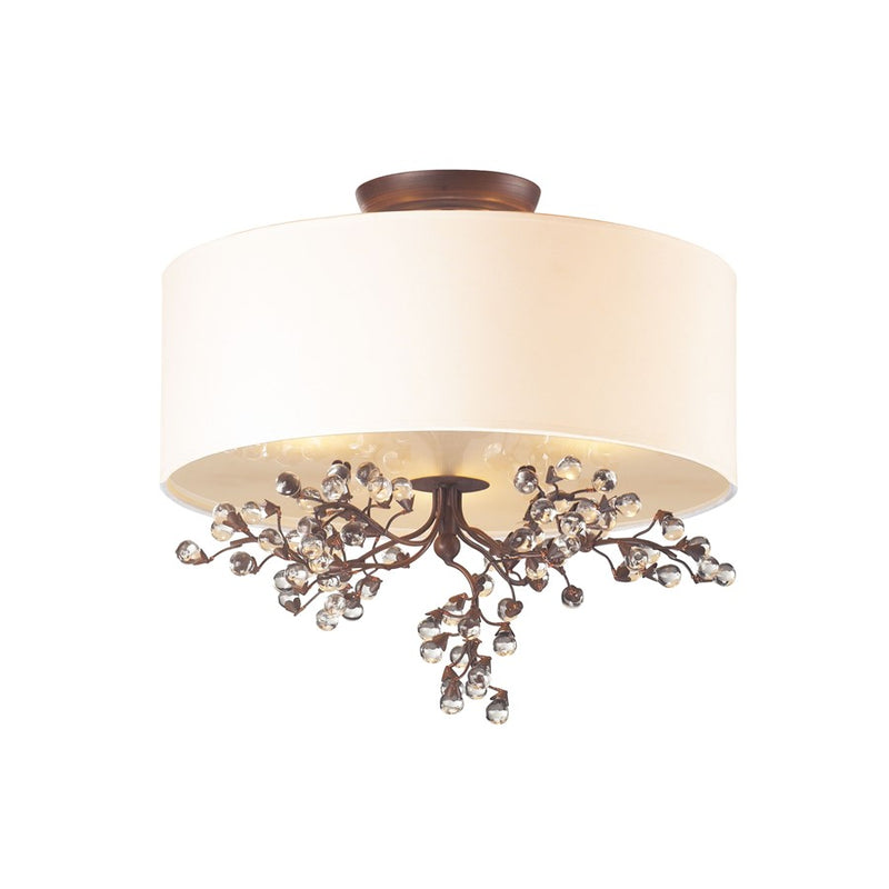 Atlas Lighting Winterberry 16in 3-Light Semi-Flush | Traditional Antique Copper and Beige Fabric | Living Room & Bedroom | Model CL12512-CO