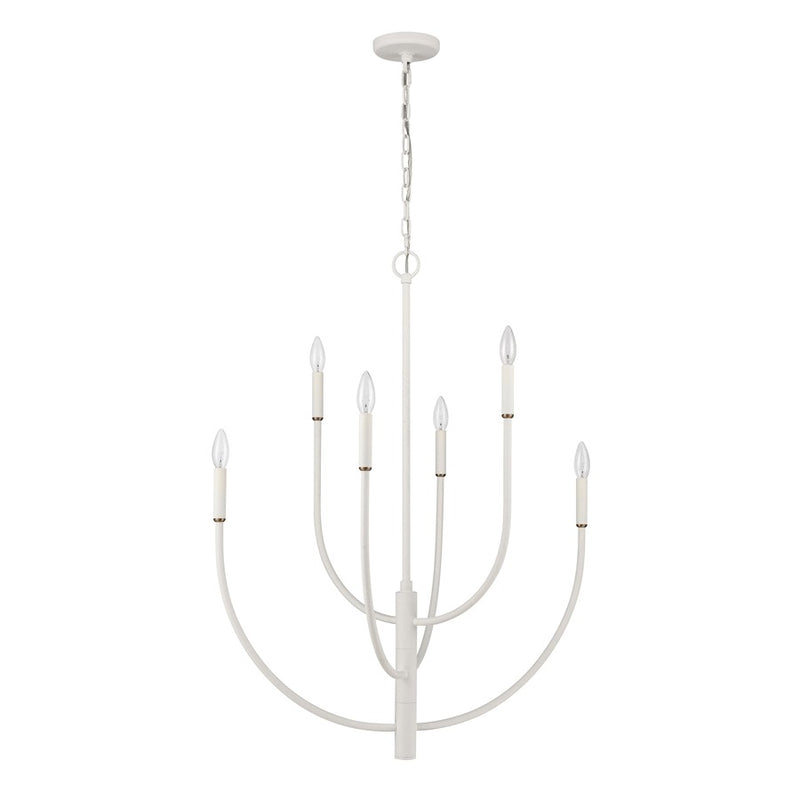 Atlas Lighting Continuance 30in 6-Light Chandelier | Modern White Coral and Satin Brass Metal | Dining Room & Living Room | Model CL12524-WH