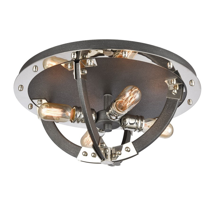 Atlas Riveted Plate 19''W 4Lt Flush, Silverdust Iron/No Shade