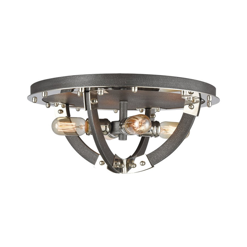 Atlas Riveted Plate 19''W 4Lt Flush, Silverdust Iron/No Shade