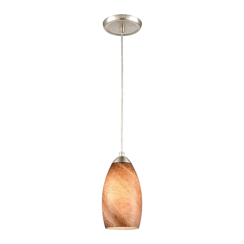 Atlas Lighting Planetario 5in 1-Light Mini Pendant | Modern Satin Nickel and Light Brown Glass | Kitchen Island & Dining Room | Model CL12526-BN