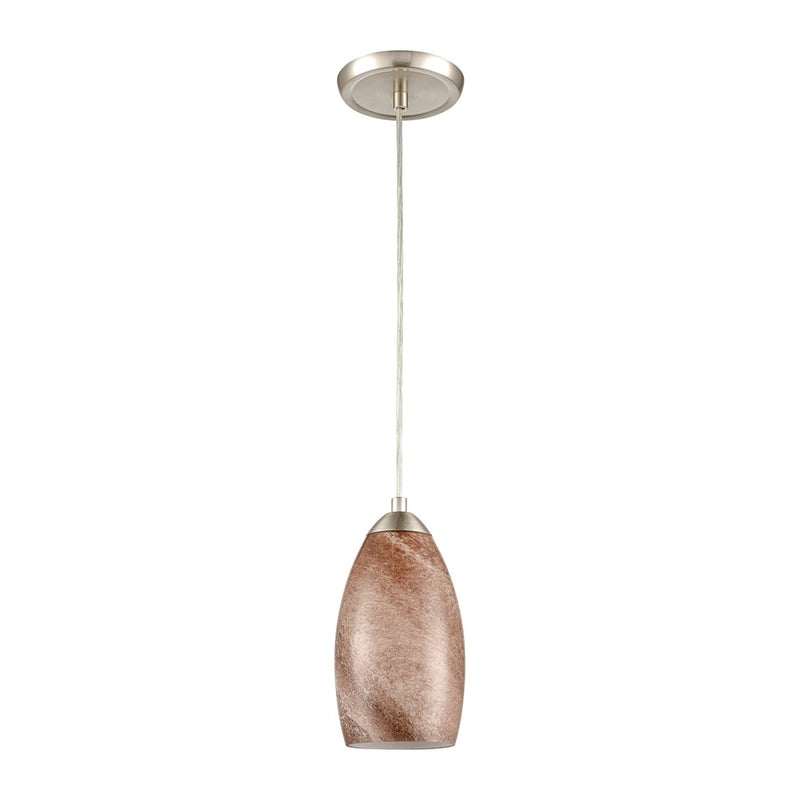 Atlas Lighting Planetario 5in 1-Light Mini Pendant | Modern Satin Nickel and Light Brown Glass | Kitchen Island & Dining Room | Model CL12526-BN