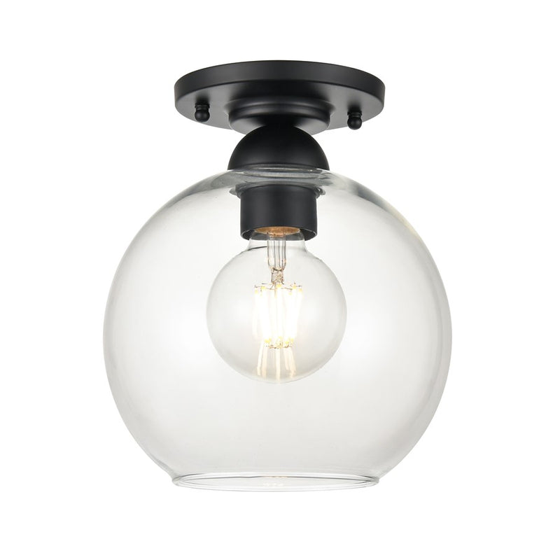 Atlas Lighting Soren 7.75in 1-Light Semi-Flush Mount | Modern Matte Black and Clear Glass | Hallway & Bedroom | Model CL12527-BK