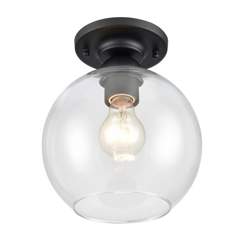 Atlas Lighting Soren 7.75in 1-Light Semi-Flush Mount | Modern Matte Black and Clear Glass | Hallway & Bedroom | Model CL12527-BK
