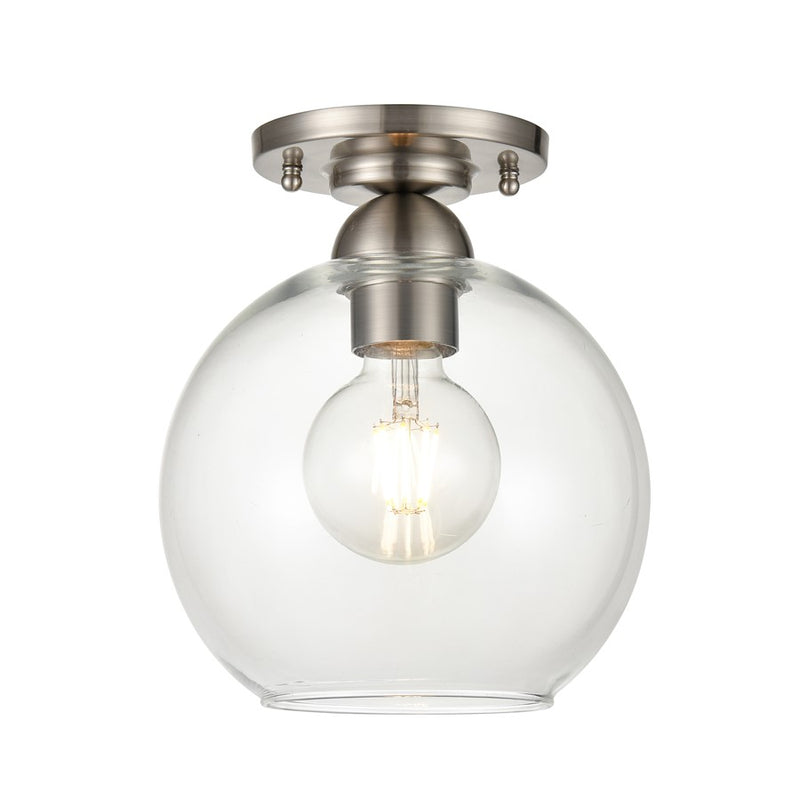 Atlas Lighting Soren 7.75in 1-Light Semi-Flush Mount | Modern Brushed Nickel and Clear Glass | Hallway & Bedroom | Model CL12527-NK