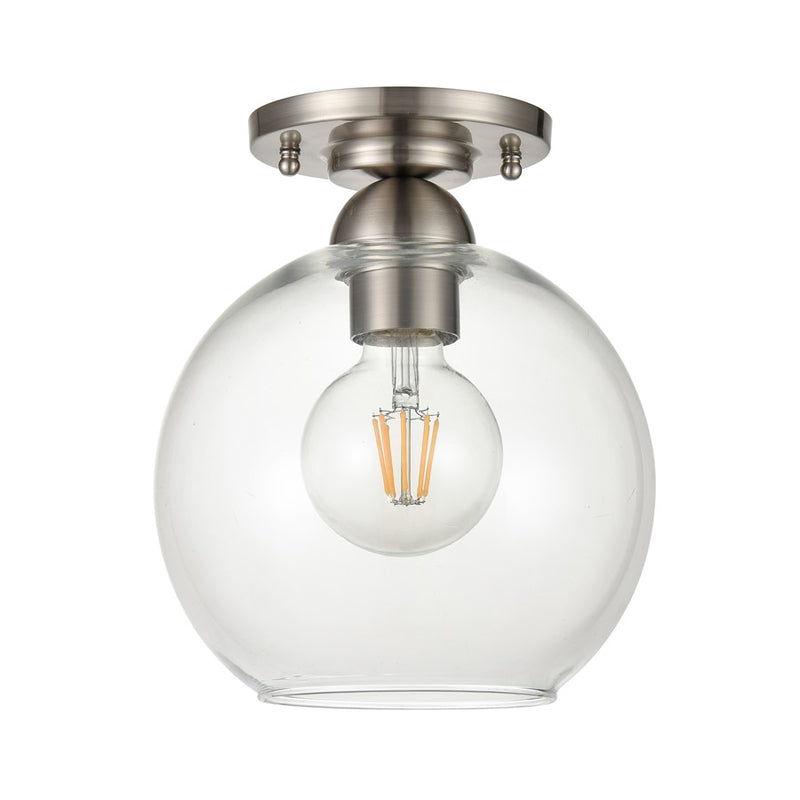 Atlas Lighting Soren 7.75in 1-Light Semi-Flush Mount | Modern Brushed Nickel and Clear Glass | Hallway & Bedroom | Model CL12527-NK