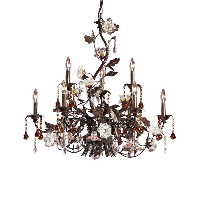Atlas Lighting Cristallo Fiore 33in 9-Light Chandelier | Traditional Bronze Metal and Multicolor Crystal | Dining Room & Foyer | Model CL12530-BZ