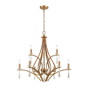 Atlas Lighting Katania 30in 9-Light Chandelier | Transitional Antique Gold Metal and Clear Crystal | Dining Room & Foyer | Model CL12533-GD