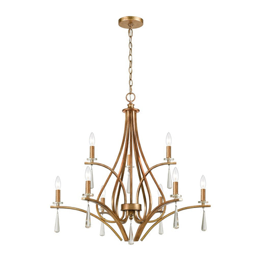 Atlas Lighting Katania 30in 9-Light Chandelier | Transitional Antique Gold Metal and Clear Crystal | Dining Room & Foyer | Model CL12533-GD