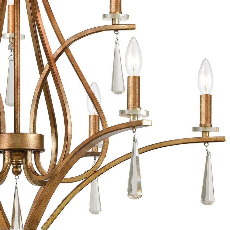 Atlas Lighting Katania 30in 9-Light Chandelier | Transitional Antique Gold Metal and Clear Crystal | Dining Room & Foyer | Model CL12533-GD