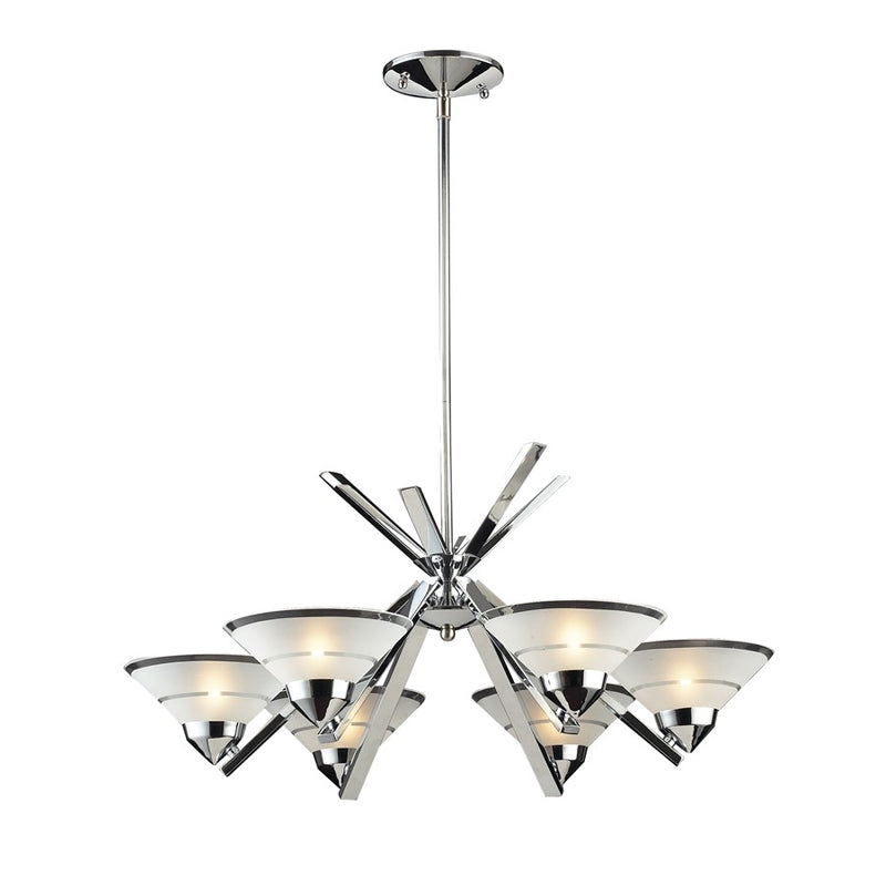 Atlas Lighting Refraction 26in 6-Light Chandelier | Modern Polished Chrome and White Glass | Dining Room & Kitchen Island | Model CL12535-CH