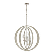 Atlas Lighting Retro Rings 26in 6-Light Chandelier | Mid-Century Polished Nickel and Sandy Beechwood | Dining Room & Living Room | Model CL12536-NK