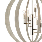 Atlas Lighting Retro Rings 26in 6-Light Chandelier | Mid-Century Polished Nickel and Sandy Beechwood | Dining Room & Living Room | Model CL12536-NK