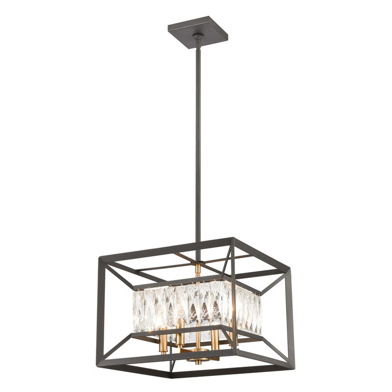 Atlas Lighting Starlight 15in 4-Light Chandelier | Modern Charcoal and Satin Brass Metal | Dining Room & Bedroom | 15 x 15 x 11 in | Model CL12538-BK