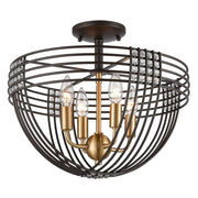 Atlas Lighting Concentric 16in 4-Light Semi-Flush Mount | Oil Rubbed Bronze and Satin Brass Metal | Entryway & Hallway | Model CL12541-BZ