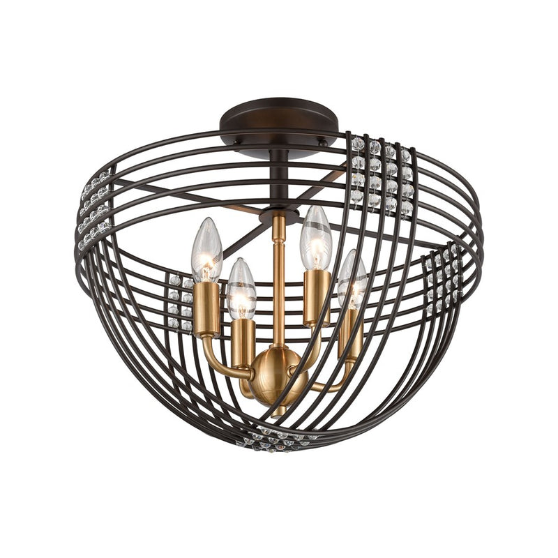 Atlas Lighting Concentric 16in 4-Light Semi-Flush Mount | Oil Rubbed Bronze and Satin Brass Metal | Entryway & Hallway | Model CL12541-BZ