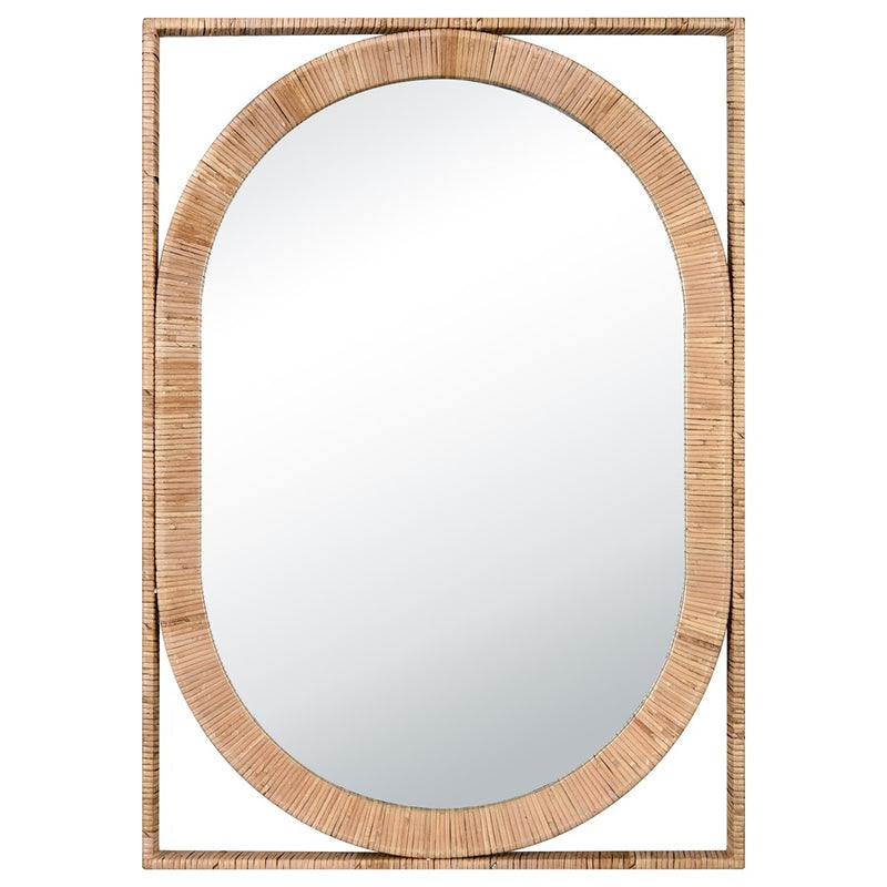 Atlas Lighting Baarlo 23in Oval Wall Mirror | Natural Rattan Frame | Bedroom & Entryway Accent | 23 x 33 x 2 in | Model MI11012-01