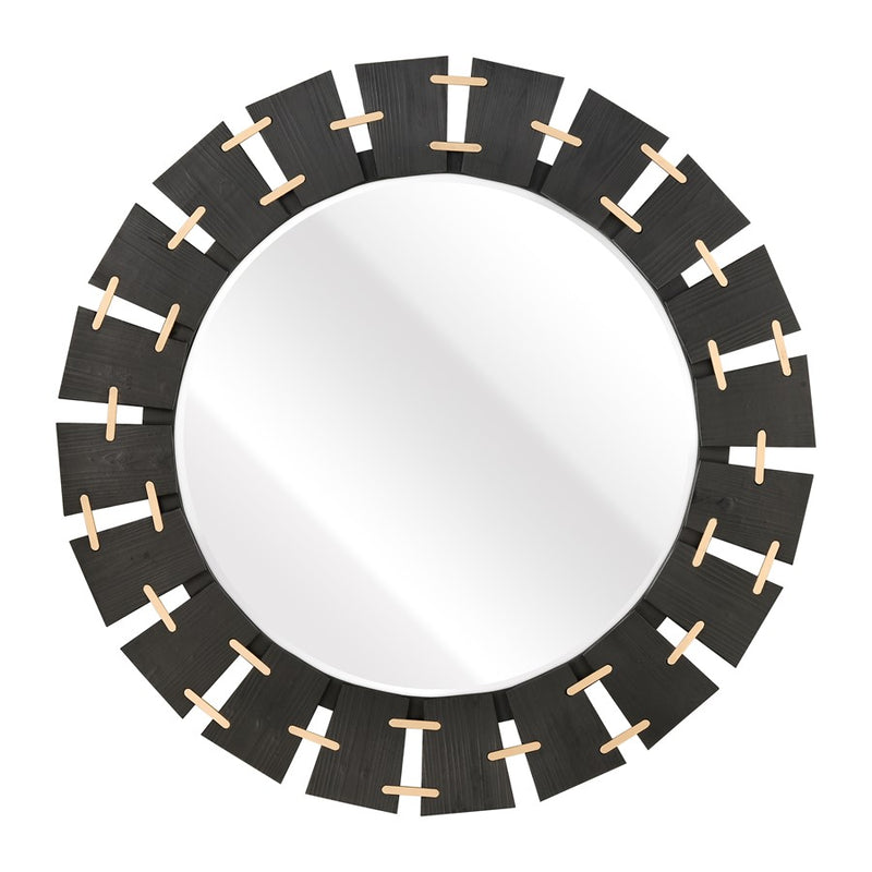 Atlas Lighting Blade 50in Round Wall Mirror | Black Wood Industrial Frame | Entryway & Bedroom Accent | 50.5 x 1.75 x 50.5 in | Model MI11016-01