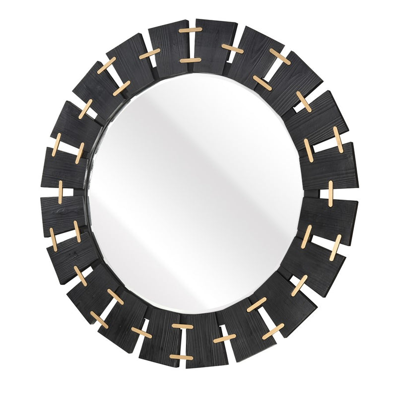 Atlas Lighting Blade 50in Round Wall Mirror | Black Wood Industrial Frame | Entryway & Bedroom Accent | 50.5 x 1.75 x 50.5 in | Model MI11016-01