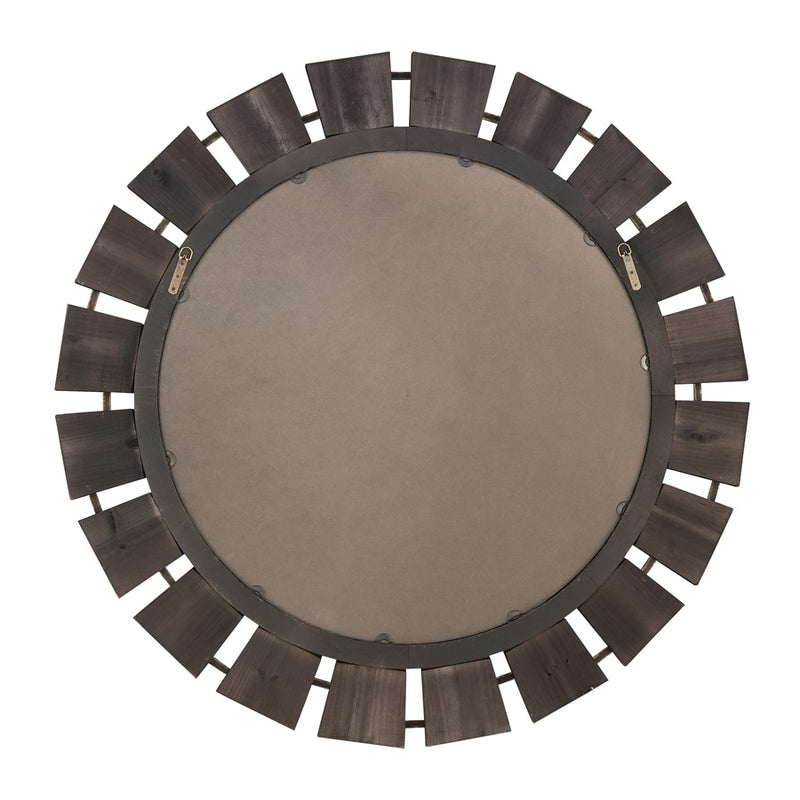 Atlas Lighting Blade 50in Round Wall Mirror | Black Wood Industrial Frame | Entryway & Bedroom Accent | 50.5 x 1.75 x 50.5 in | Model MI11016-01
