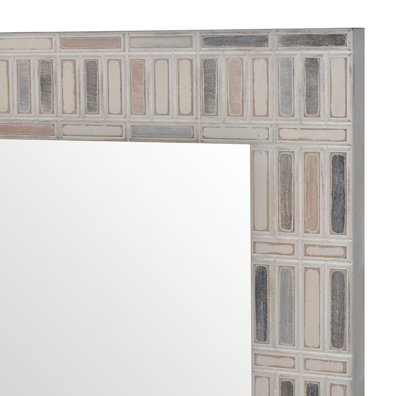 Atlas Lighting Derse 31.75in Wall Mirror | Ivory and Multicolor Wood Composite Frame | Entryway & Living Room Accent | Model MI11032-01