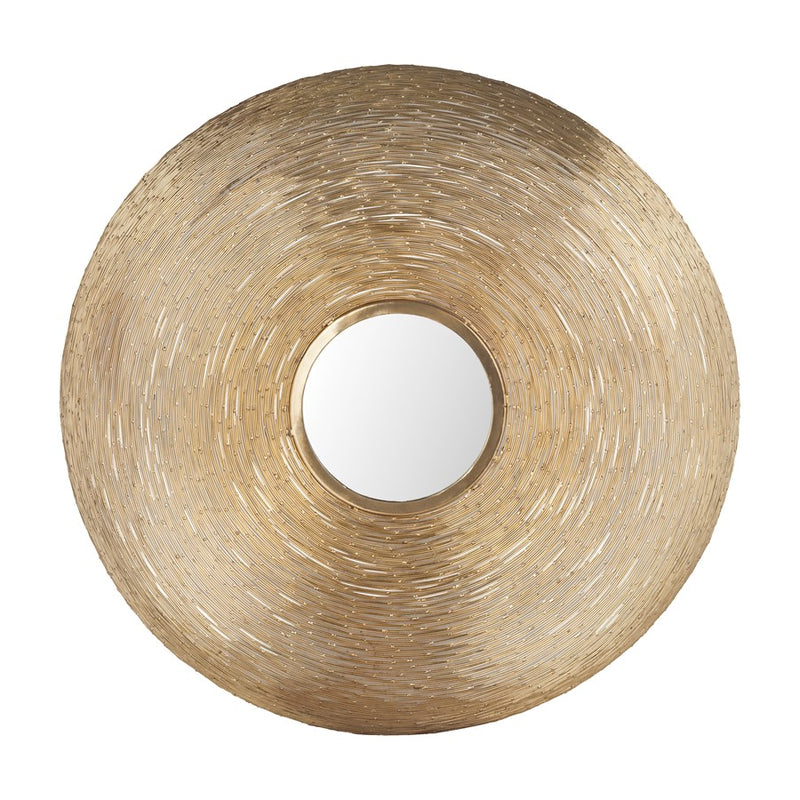 Atlas Goldgrass 25in Round Wall Mirror | Brass Metal Frame | Entryway & Powder Room Accent | 25 x 5 x 25 in | Model MI11042-01