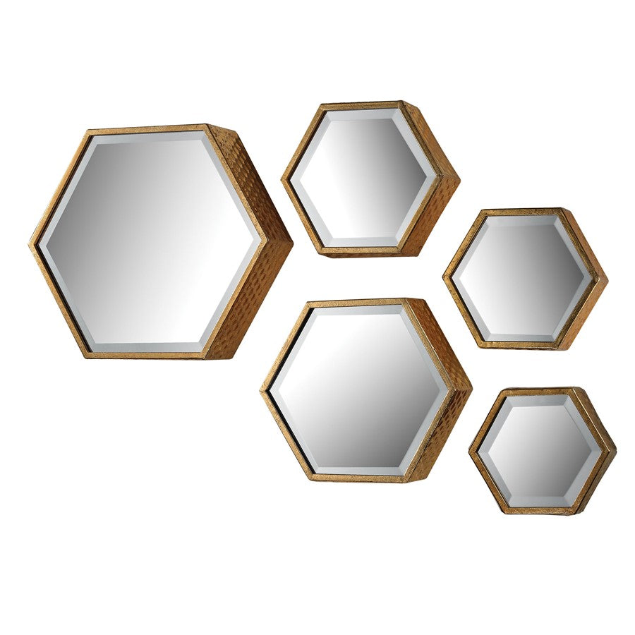 Atlas Lighting Hexagonal Wall Mirror, Set of 5, Gold