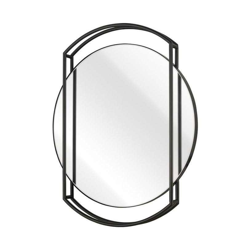 Atlas Lighting Jiri 23in Round Wall Mirror | Contemporary Black Metal Frame | Living Room & Entryway Accent | 23.75 x 2.5 x 29 in | Model MI11050-01