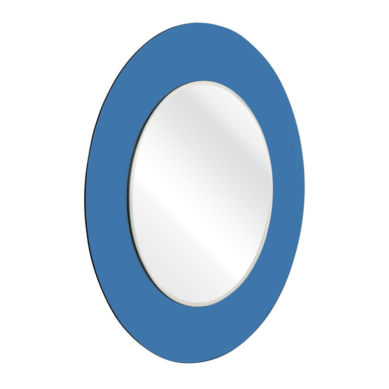 Atlas Lighting Lapis 34in Round Wall Mirror | Blue Glass Frame | Entryway & Bathroom Accent | 34.5 x 0.5 x 34.5 in, Vertical Mount | Model MI11054-01