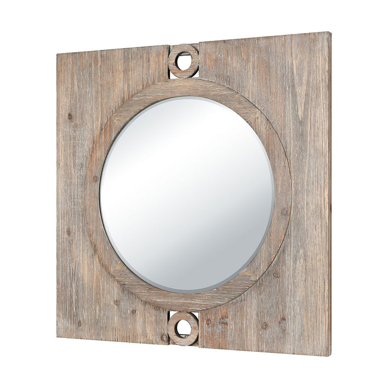 Atlas Lighting Nollen 34in Round Wall Mirror | Transitional Weathered Brown Wood Frame | Entryway & Living Room Accent | Model MI11069-01