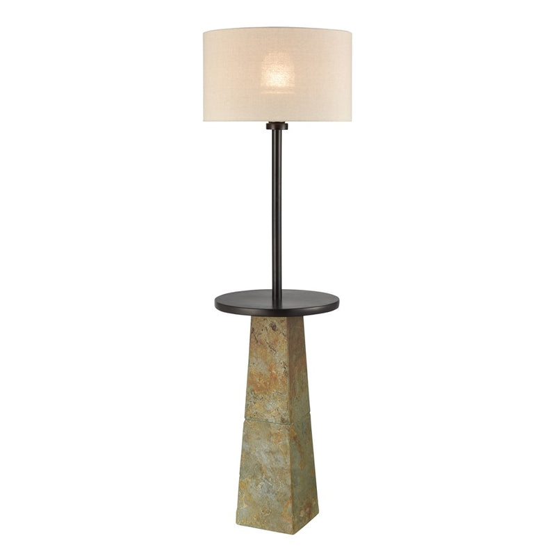 Atlas Lighting Musee 62in 1-Light Outdoor Floor Lamp | Transitional Gray Stone and Black Metal with Gray Fabric Shade | Covered | Model OL11002-GY