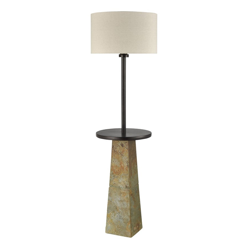 Atlas Lighting Musee 62in 1-Light Outdoor Floor Lamp | Transitional Gray Stone and Black Metal with Gray Fabric Shade | Covered | Model OL11002-GY