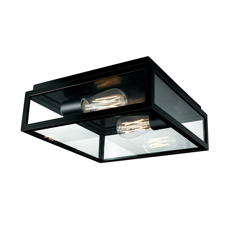 Atlas Lighting Capture 12''W 2Lt Outdoor Flush Mount, Black/Clear