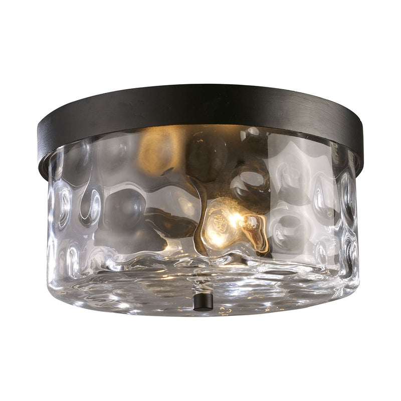 Atlas Lighting Grand Aisle 11in 2-Light Outdoor Flush Mount | Transitional Hazelnut Bronze and Clear Textured Glass | Porch | Model OL11007-BZ