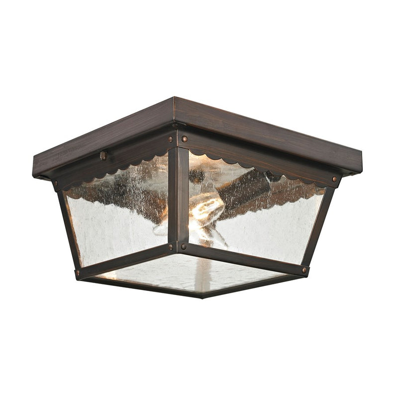 Atlas Lighting Springfield 10in 2-Light Outdoor Flush Mount | Traditional Hazelnut Bronze and Clear Seeded Glass | Covered Patio | Model OL11009-BZ