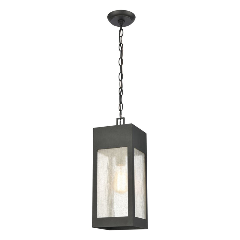 Atlas Lighting Angus 7in 1-Light Outdoor Pendant | Transitional Charcoal and Clear Seeded Glass | Covered Patio & Entryway | Model OL11016-BK