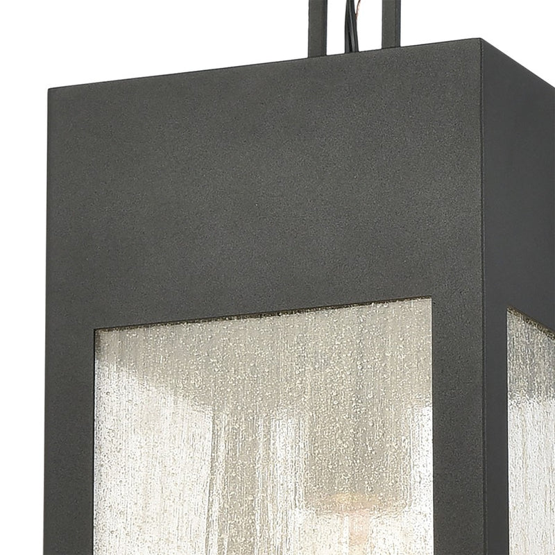 Atlas Lighting Angus 7in 1-Light Outdoor Pendant | Transitional Charcoal and Clear Seeded Glass | Covered Patio & Entryway | Model OL11016-BK