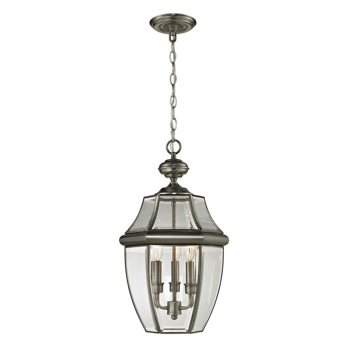 Atlas Lighting Ashford 12'' Wide 3Lt Outdoor Pendant, Nickel/Clear