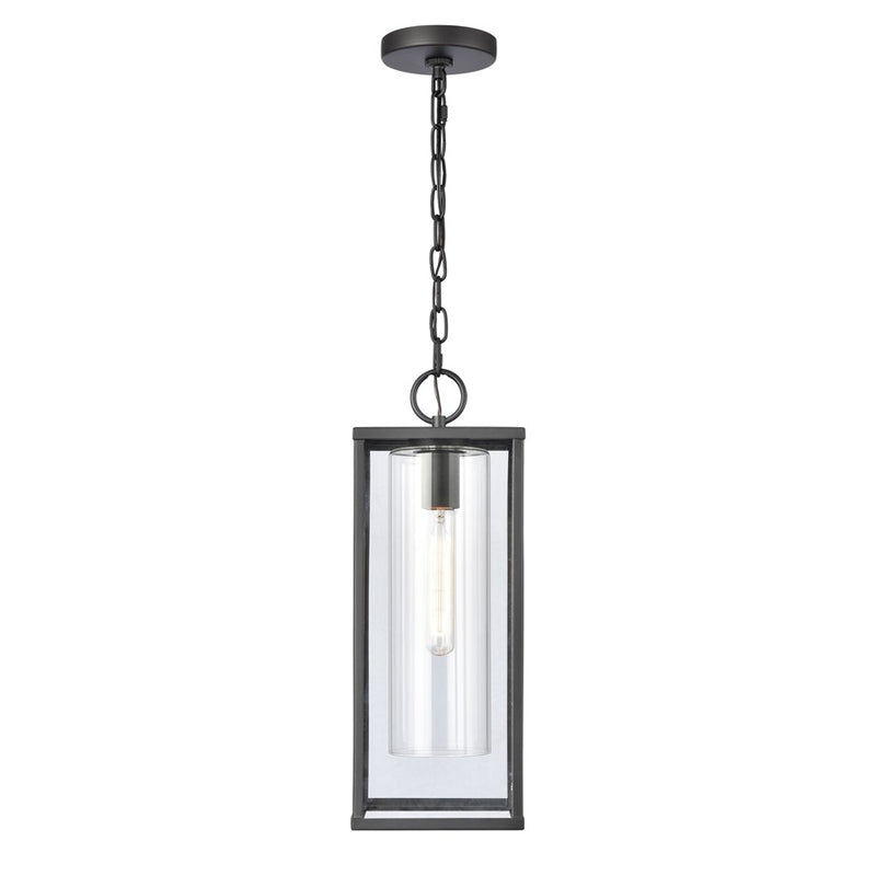 Atlas Lighting Augusta 7in 1-Light Outdoor Pendant | Transitional Matte Black and Clear Glass | Covered Patio & Entryway | Model OL11019-BK